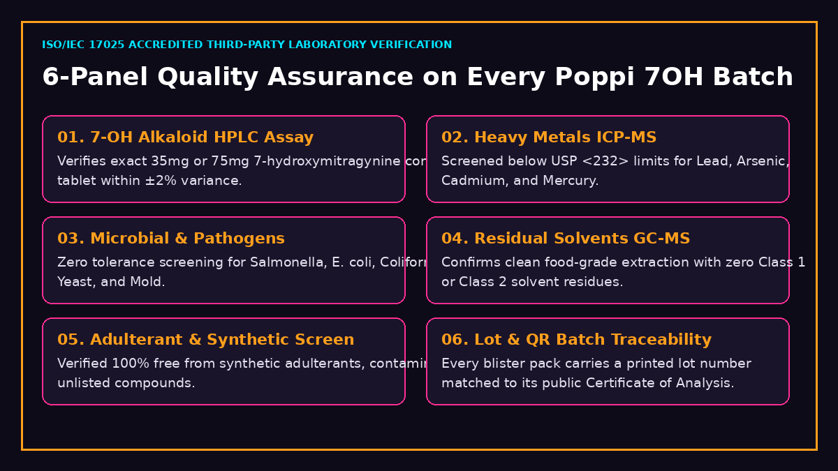 Poppi 7OH FAQ — ISO-17025 6-panel lab testing verification