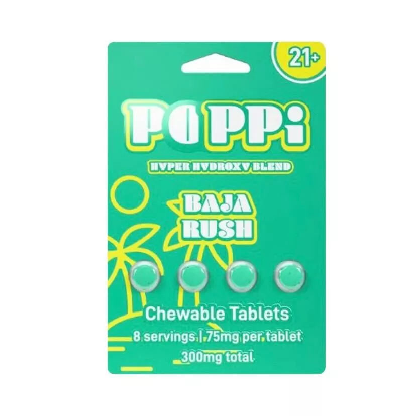 Poppi Hyper 7OH Kratom Extract Tablets Baja Rush 300mg 4ct (75mg/tab)