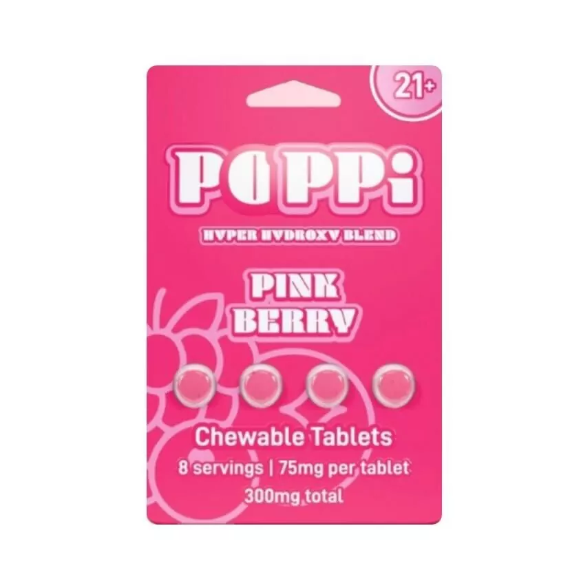 Poppi Hyper 7OH Kratom Extract Tablets Pink Berry 300mg 4ct (75mg/tab)